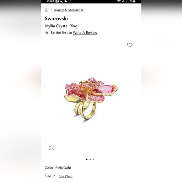 🎄RARE .Idyllia cocktail ringPavé, Flower, Pink, Gold-tone plated. 8 - Picture 13 of 13